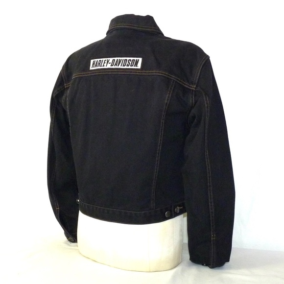 VINTAGE Genuine HARLEY-DAVIDSON Women's L Black Denim Motorcycle Jacket - Picture 3 of 13